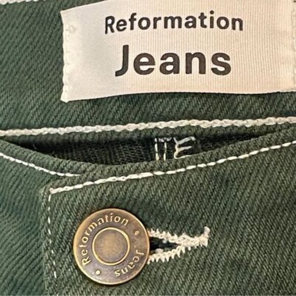 Reformation Emerald Green Cowboy High Rise Straight Jeans Size 30 - Picture 3 of 4